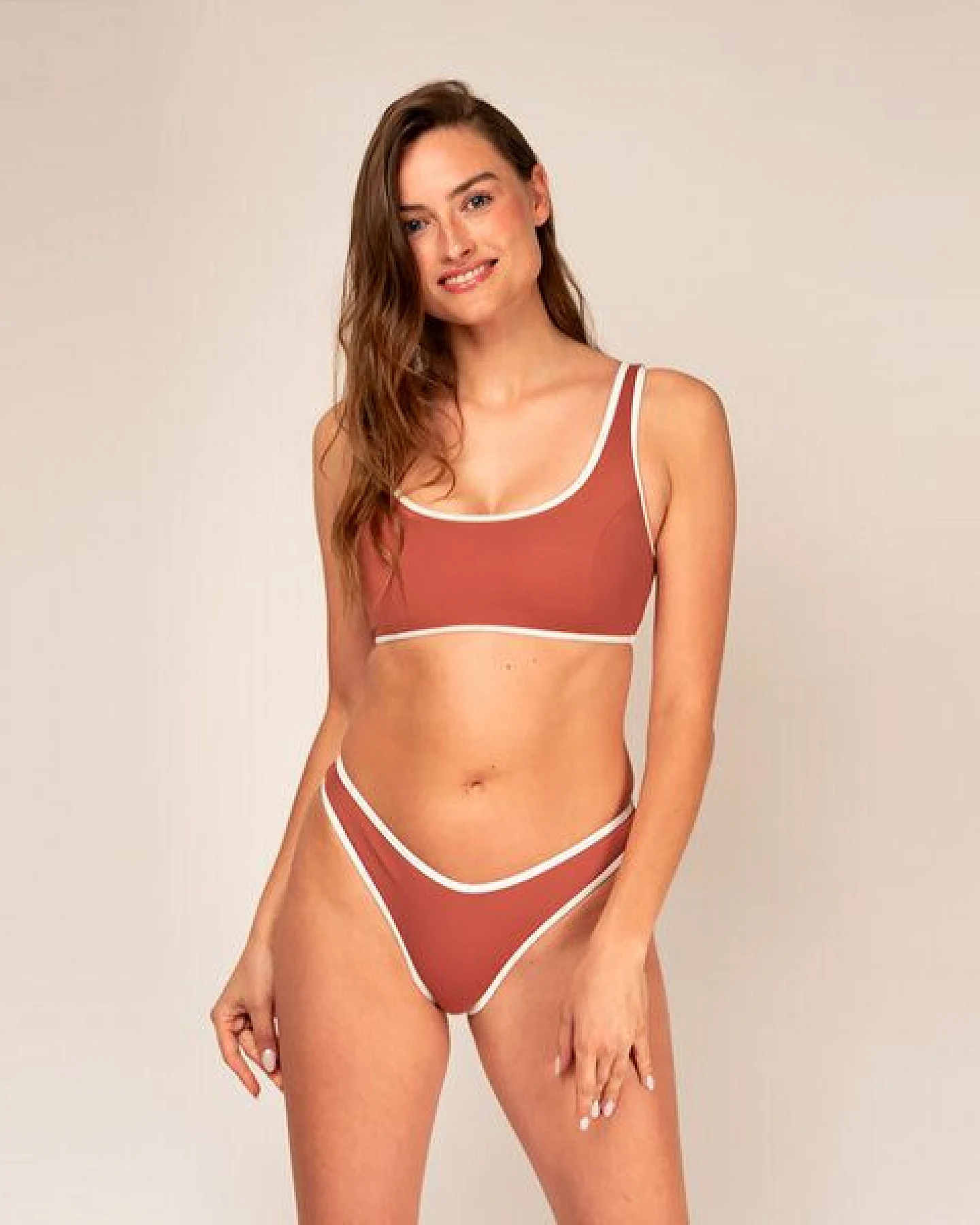 Woodlike Ocean Contour Cheeky Bikini Pant - wendebar weiß / rose brown / lila – Ansicht 2