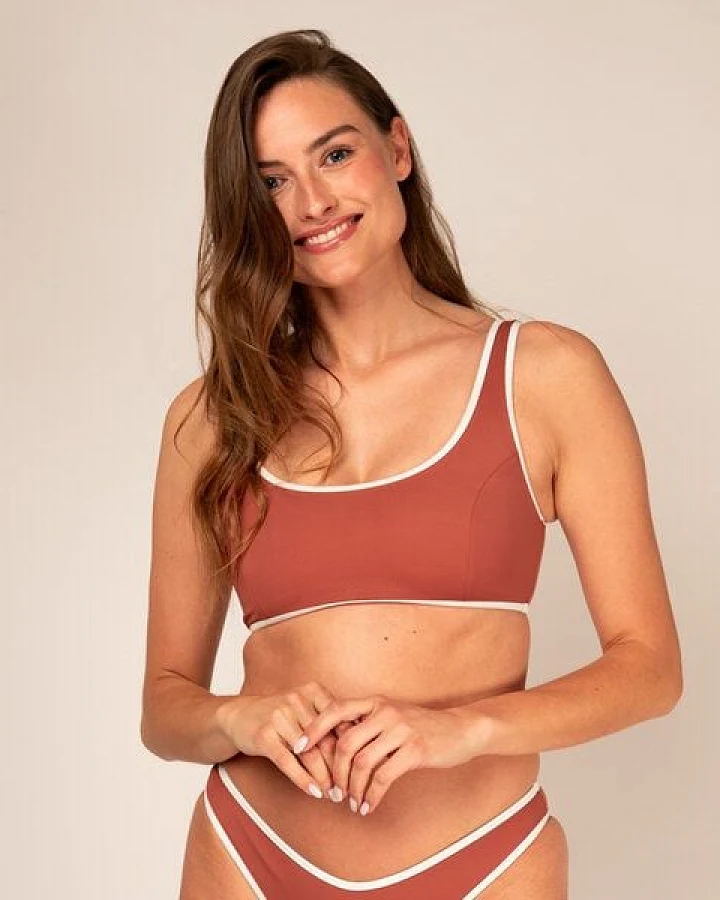 Woodlike Ocean Allie Bikini Top - wendebar white / rose brown / lila