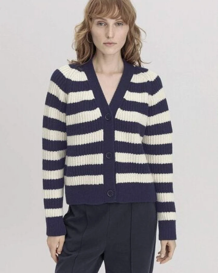 hessnatur Strickjacke Streifen Relaxed aus Bio-Merinowolle mit Bio-Baumwolle