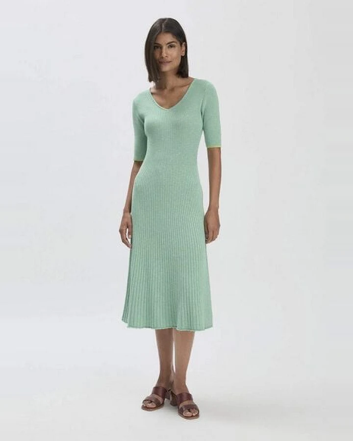 hessnatur Mouliné Strick Kleid Midi Fitted aus reiner Bio-Baumwolle
