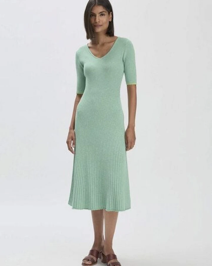 hessnatur Mouliné Strick Kleid Midi Fitted aus reiner Bio-Baumwolle