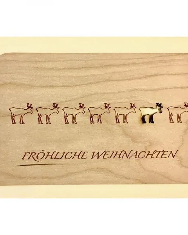 Holzpost Grußkarte "Fröhliche Weihnachten" aus Kirschbaumholz