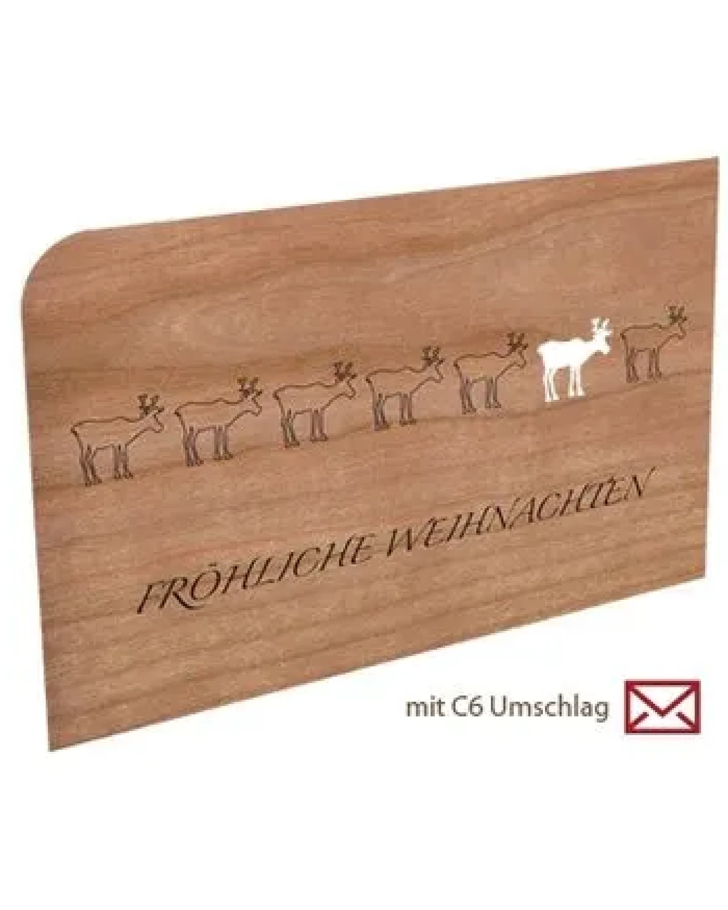 Holzpost Grußkarte "Fröhliche Weihnachten" aus Kirschbaumholz – Ansicht 2