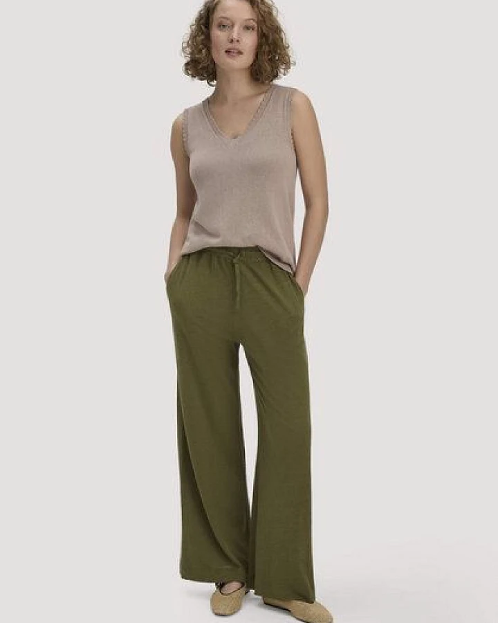 hessnatur Jersey Hose Wide Leg Relaxed aus reiner Bio-Baumwolle mit Leinen
