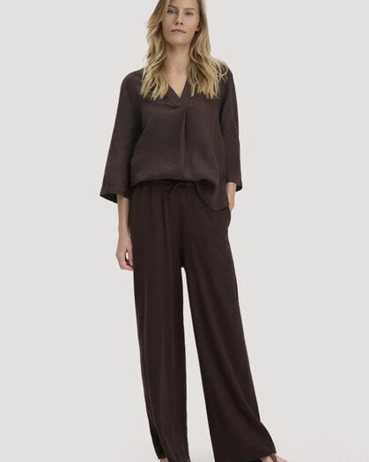hessnatur Jersey Hose Wide Leg Relaxed aus reiner Bio-Baumwolle mit Leinen