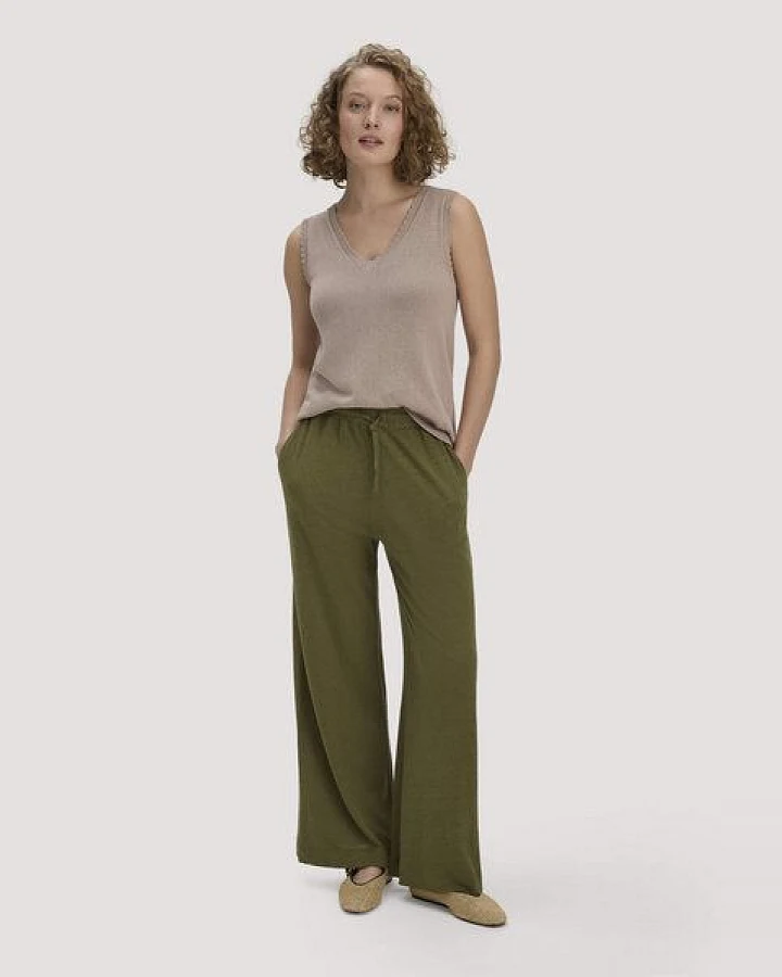 hessnatur Jersey Hose Wide Leg Relaxed aus reiner Bio-Baumwolle mit Leinen