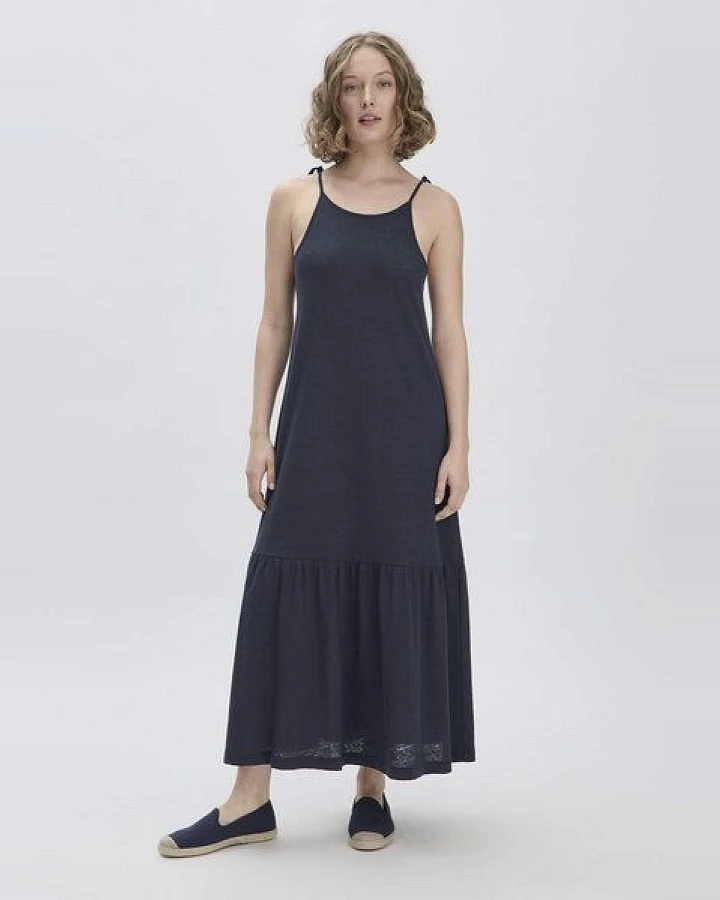 hessnatur Jersey Kleid Midi Relaxed aus reiner Bio-Baumwolle mit Leinen