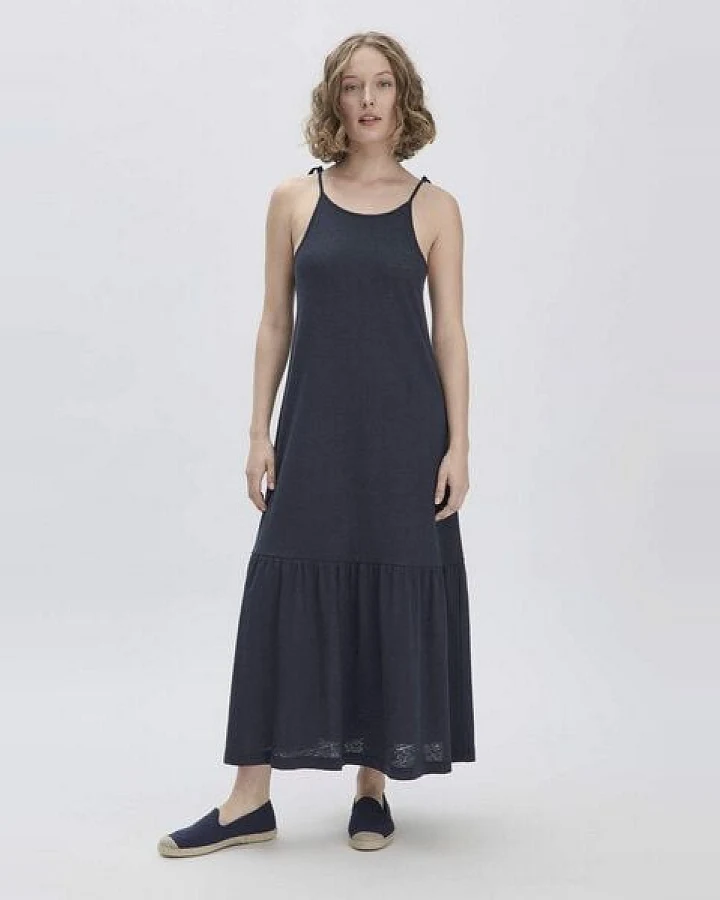 hessnatur Jersey Kleid Midi Relaxed aus reiner Bio-Baumwolle mit Leinen