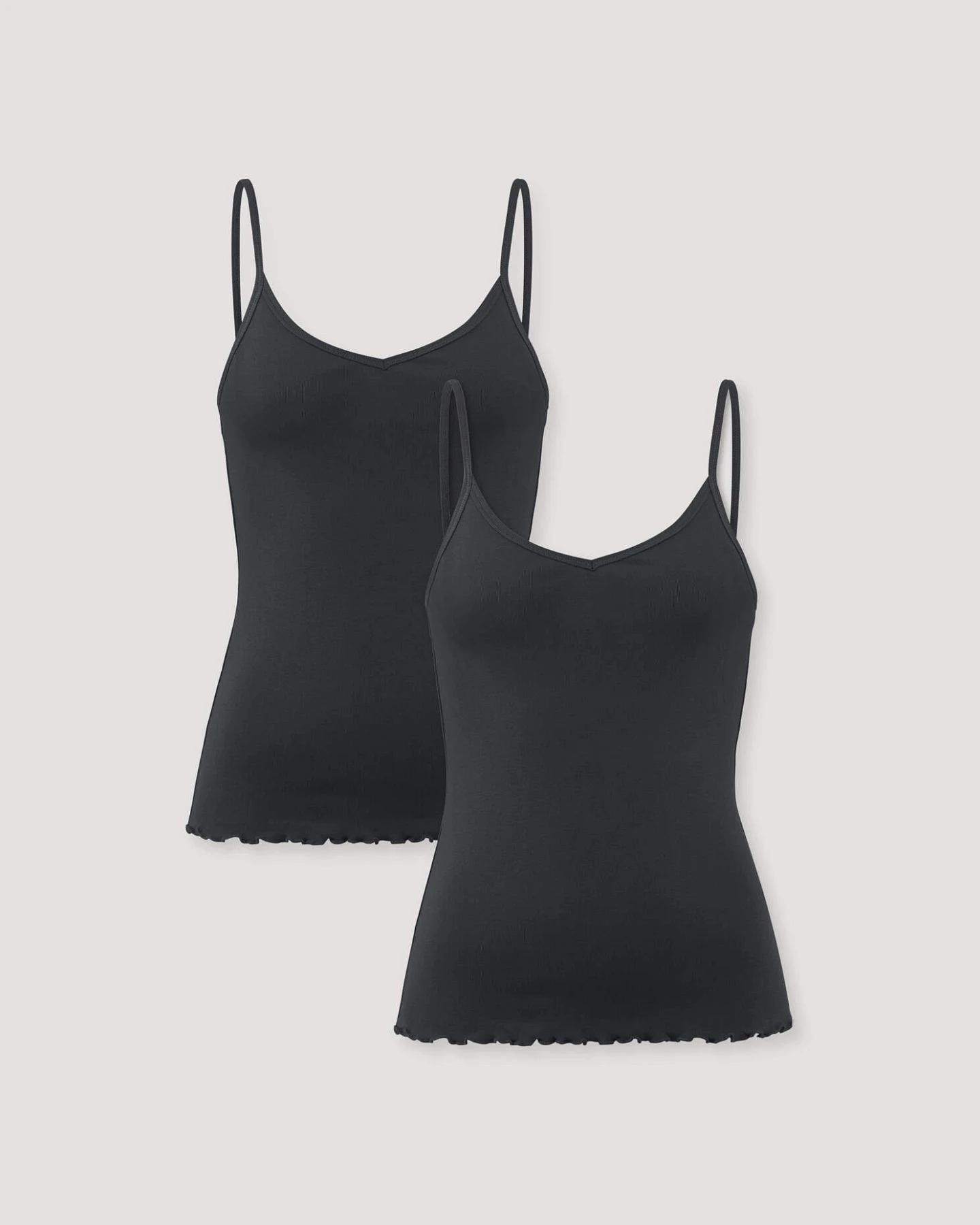 hessnatur Damen Spaghetti Top V-Neck im 2er-Pack PURE COTTON aus Bio-Baumwolle - schwarz - Größe 38 – Ansicht 3