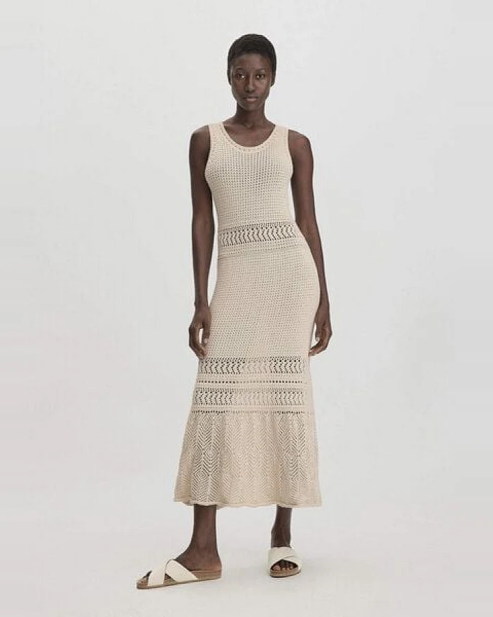 hessnatur Ajour Strick Kleid Midi Fitted aus reiner Bio-Baumwolle