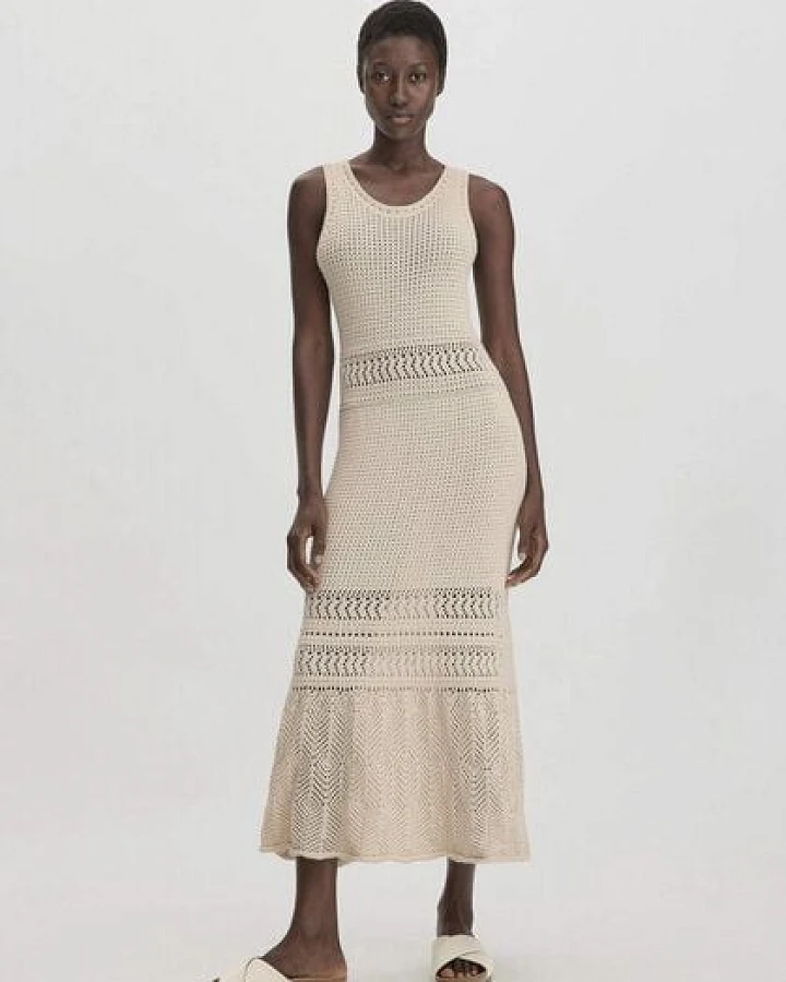 hessnatur Ajour Strick Kleid Midi Fitted aus reiner Bio-Baumwolle