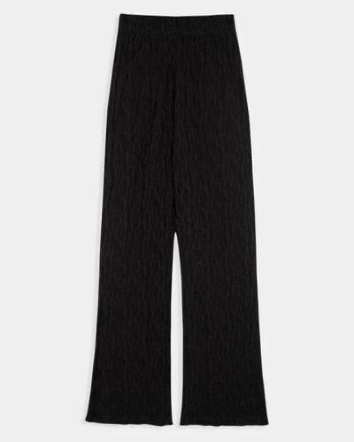 amt.studio Elegante leichte Schlaghose "Midnight" in schwarz mit Muster
