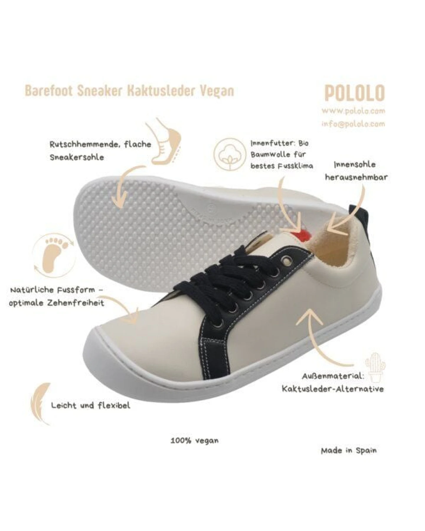 POLOLO Plus Barfuß Sneaker Vegan Kaktusleder – Ansicht 4
