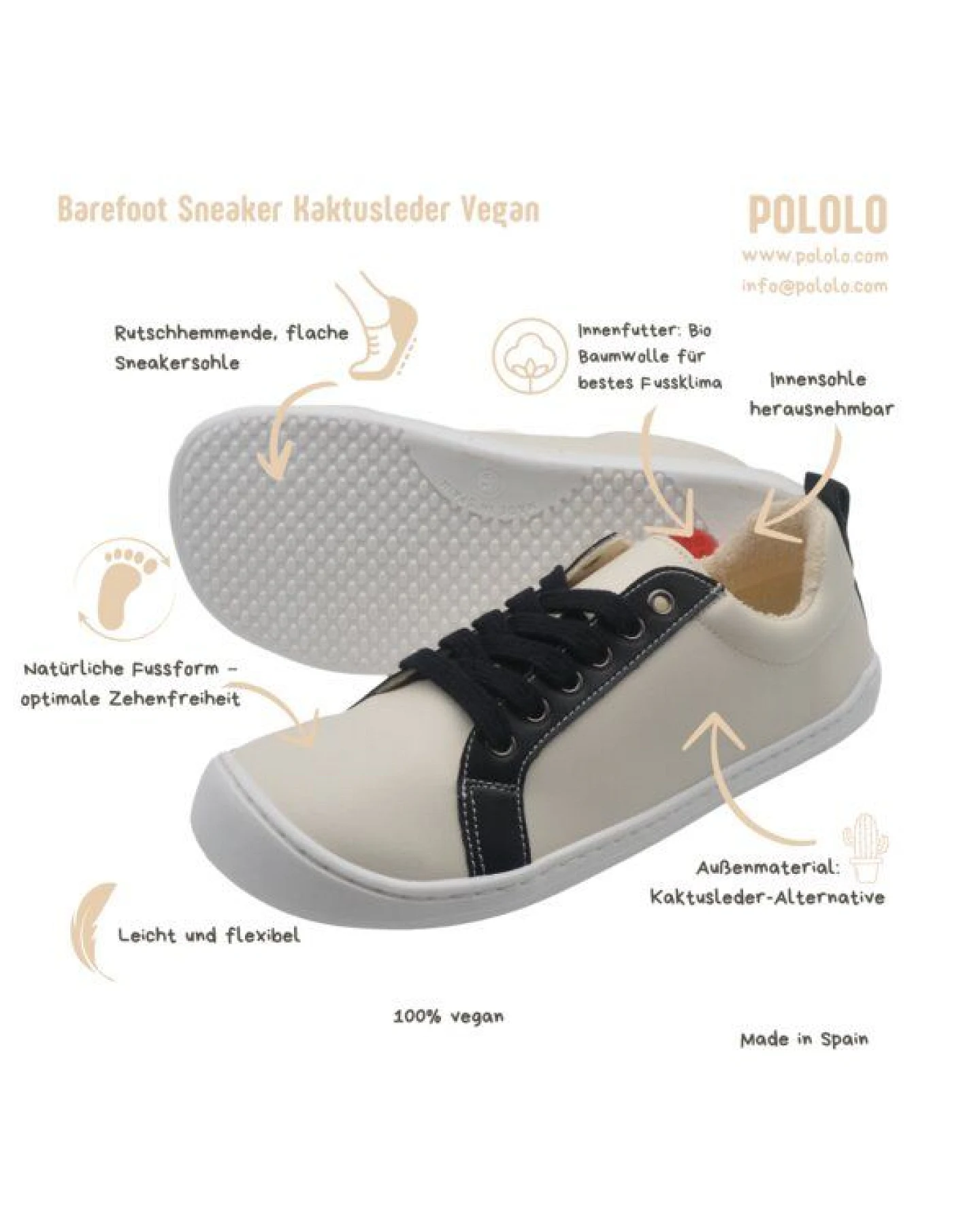 POLOLO Plus Barfuß Sneaker Vegan Kaktusleder – Ansicht 4