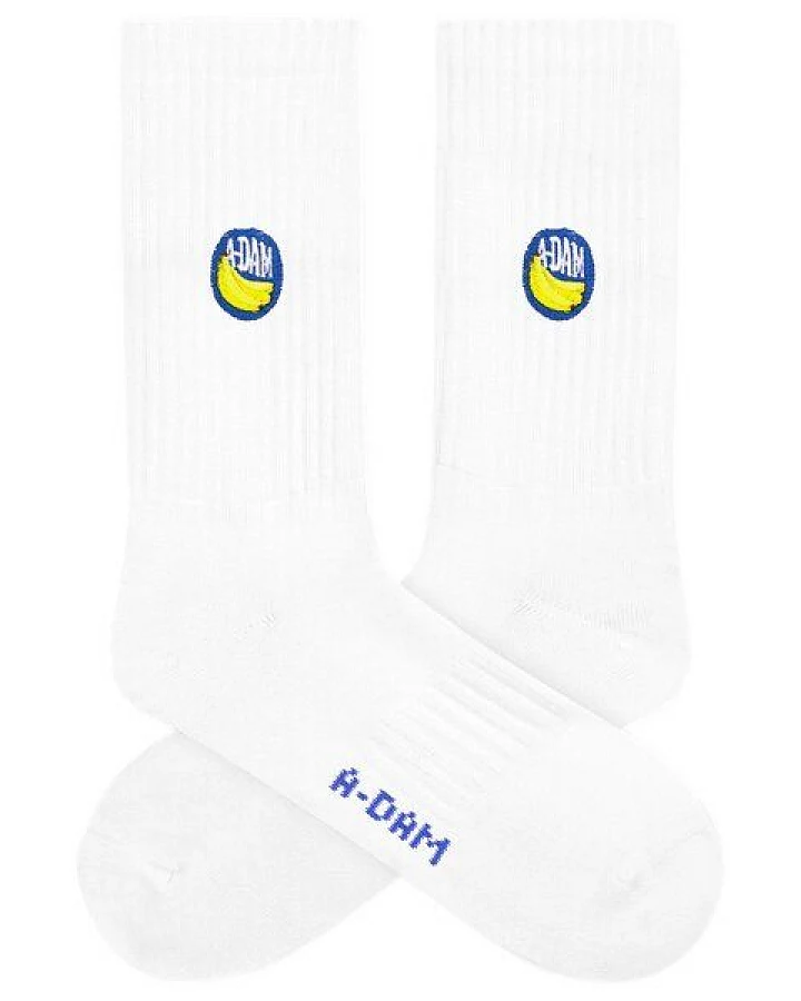 A-Dam Weiße Sport-Socken Crew Banana Sticker