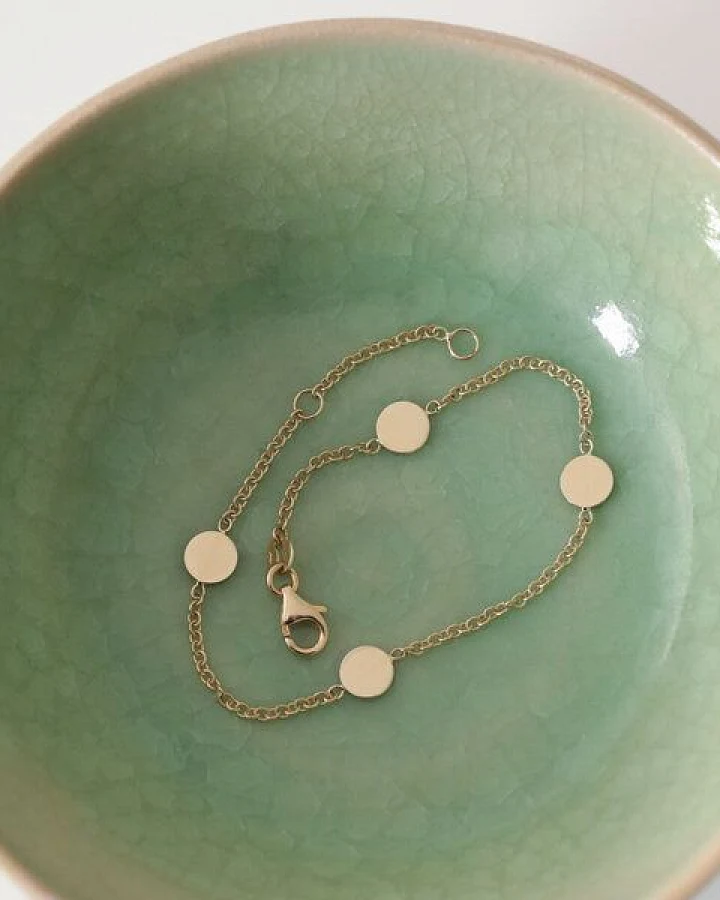 BELLYBIRD Jewellery Armband - runde Plättchen, 375 Gold, 19cm lang