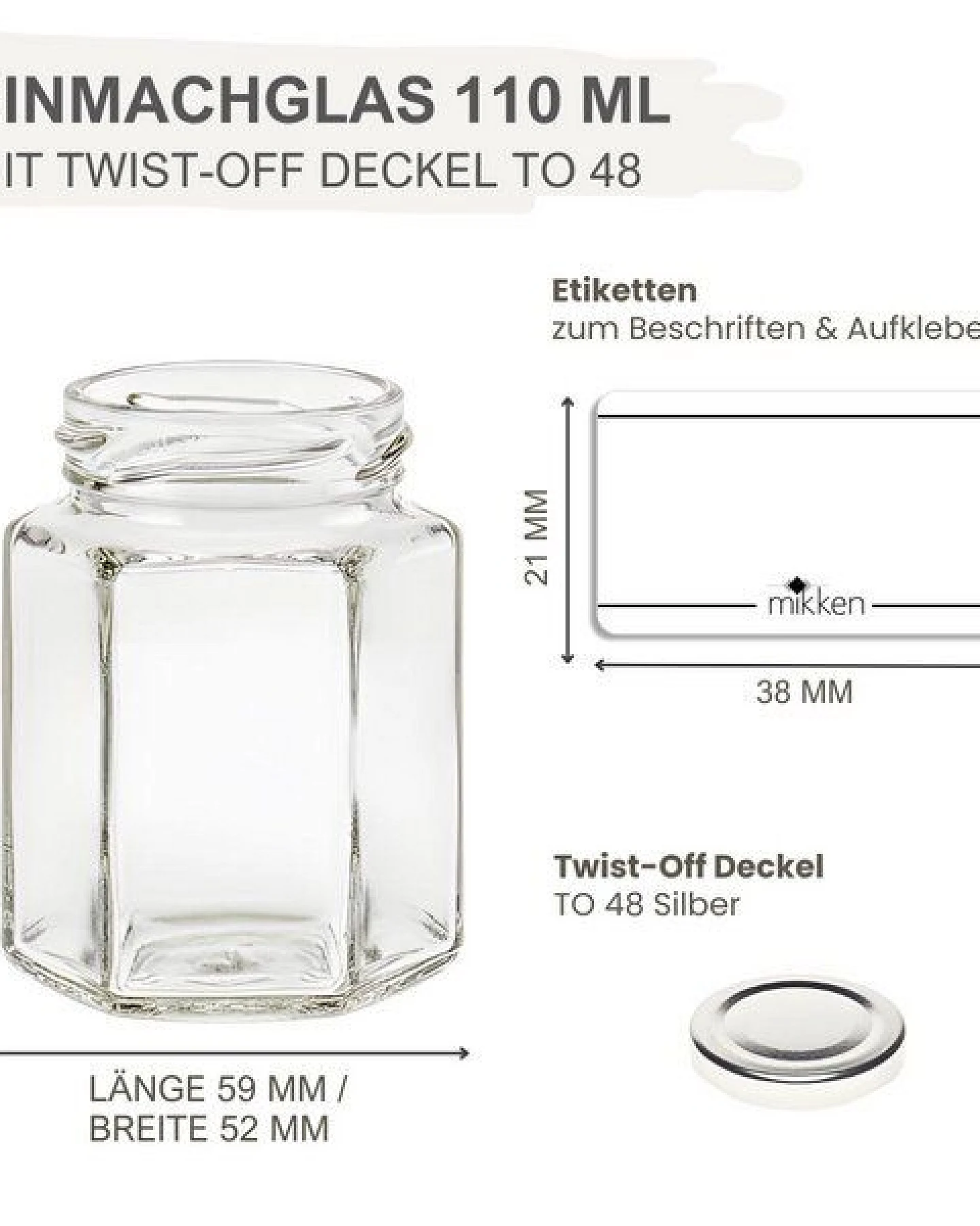 mikken 100 kleine Marmeladengläser 110 ml kleine Einmachgläser mit Schraubdeckel – Ansicht 3