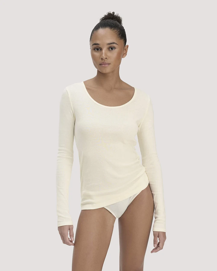 hessnatur Damen Longsleeve PURE NATURE aus Bio-Baumwolle - natur - Größe 34