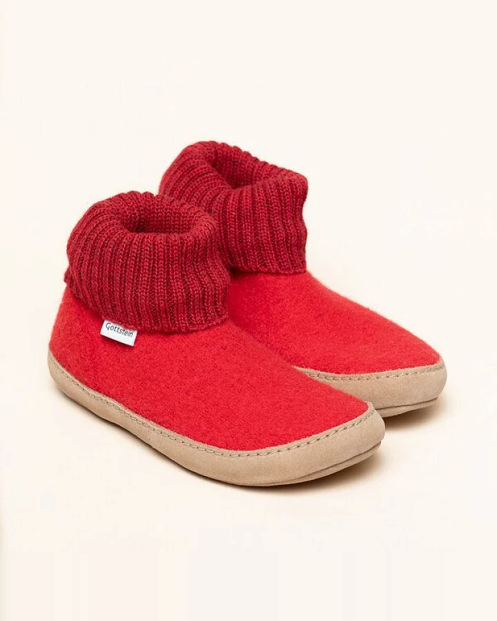 Gottstein Hüttenschuh Dakota - Hoher Filzhausschuh für Damen & Herren aus 100% Schurwolle mit extra bequemer Ledersohle & elastischem Strickbund