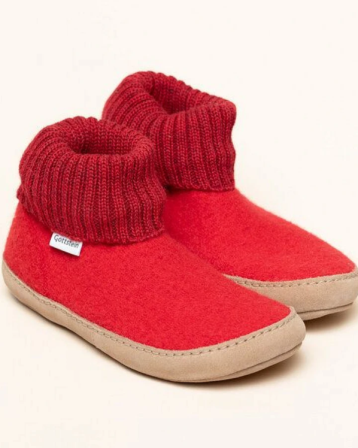 Gottstein Hüttenschuh Dakota - Hoher Filzhausschuh für Damen & Herren aus 100% Schurwolle mit extra bequemer Ledersohle & elastischem Strickbund