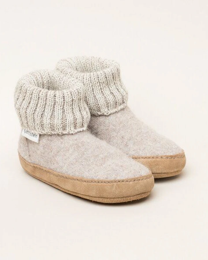 Produktseite: Gottstein Kinder Hüttenschuh Alpine Boot LE - Aus reiner Bio-Schafwolle für Jungen & Mädchen mit Ledersohle - Hausschuh Made in Tirol