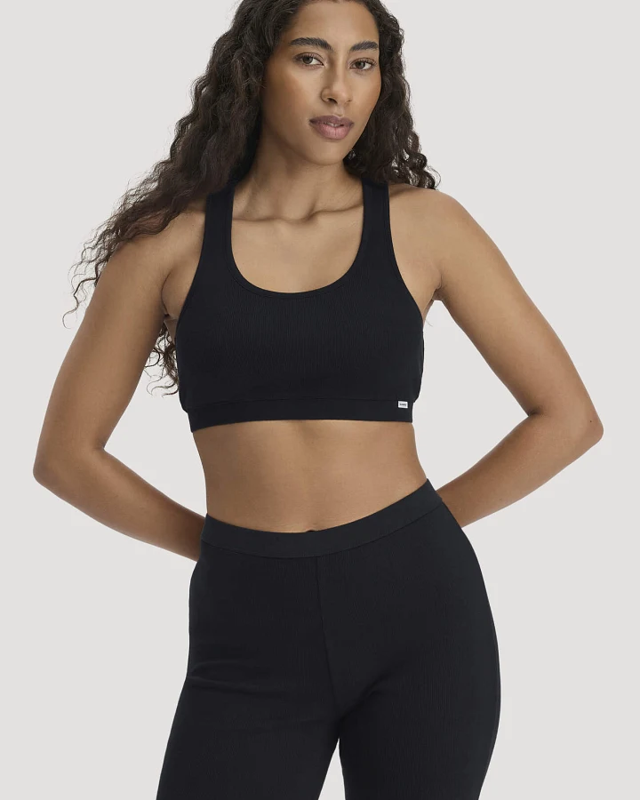 hessnatur Damen Bustier Racerback SOFT RIB aus Bio-Baumwolle - schwarz - Größe 34
