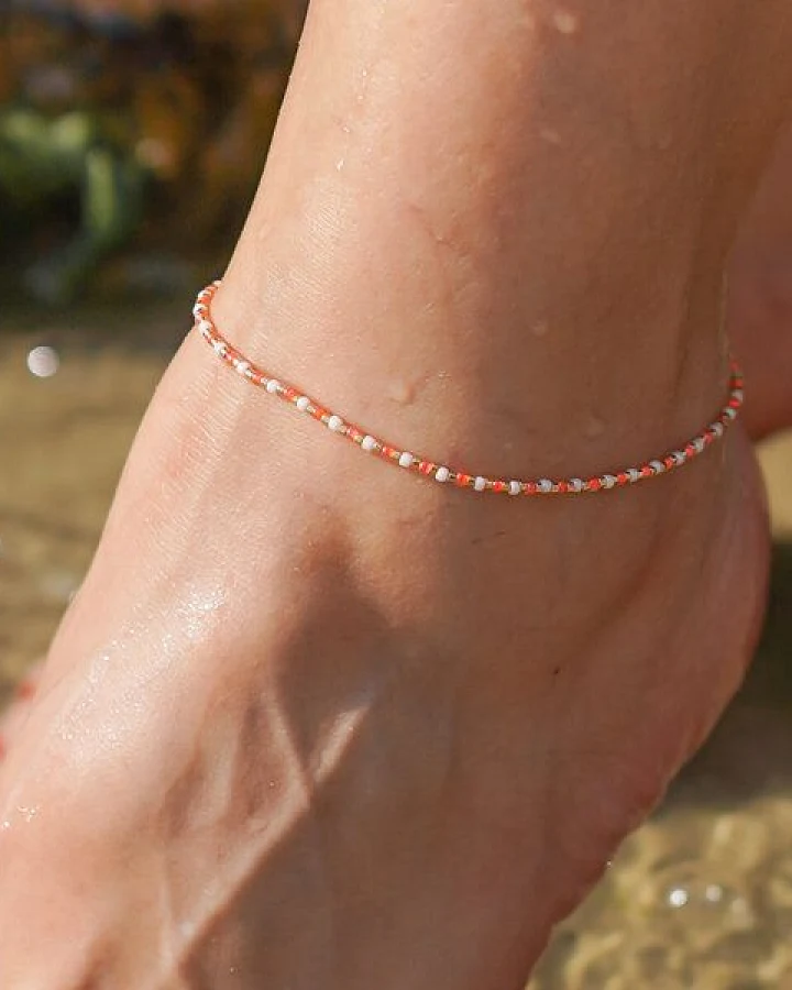 juni Perlen Fußkettchen apricot
