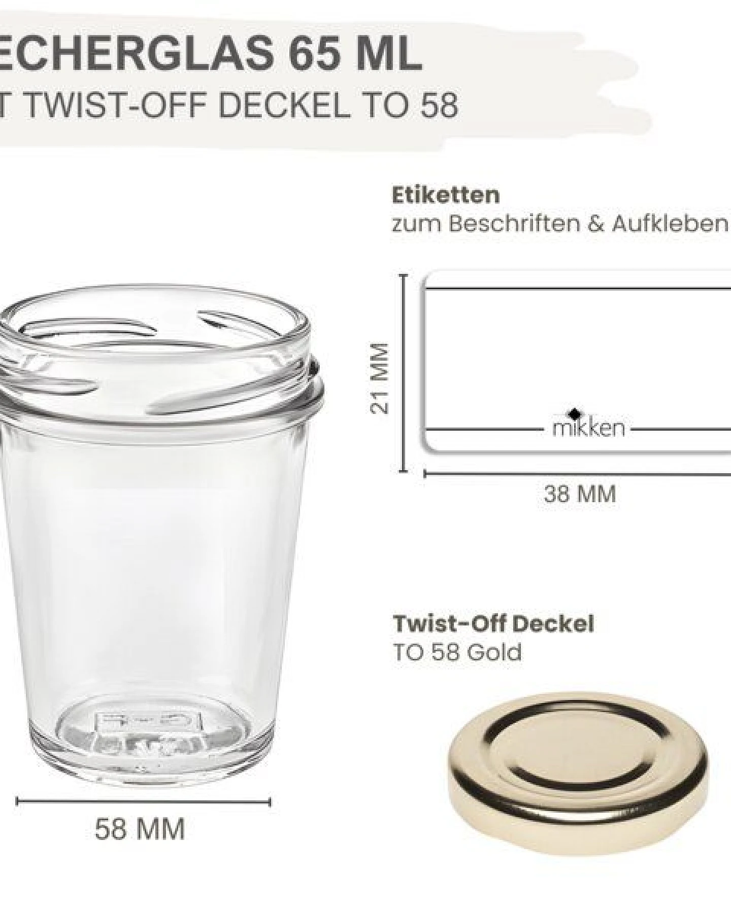 mikken 20 kleine Dessertgläser 65ml – kleine Einmachgläser mit Schraubdeckel – Ansicht 3