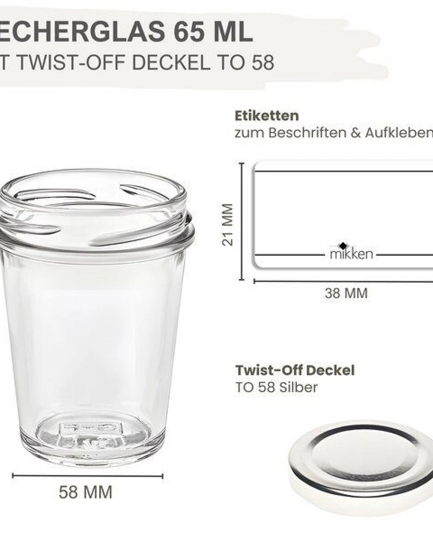 mikken 20 kleine Dessertgläser 65ml – kleine Einmachgläser mit Schraubdeckel – Ansicht 3