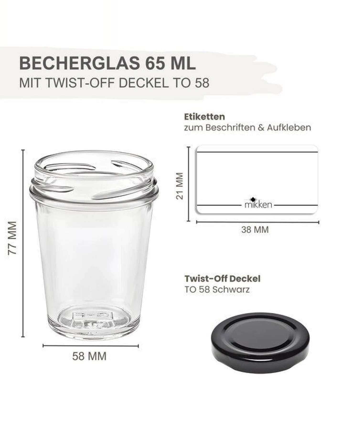 mikken 20 kleine Dessertgläser 65ml – kleine Einmachgläser mit Schraubdeckel – Ansicht 3