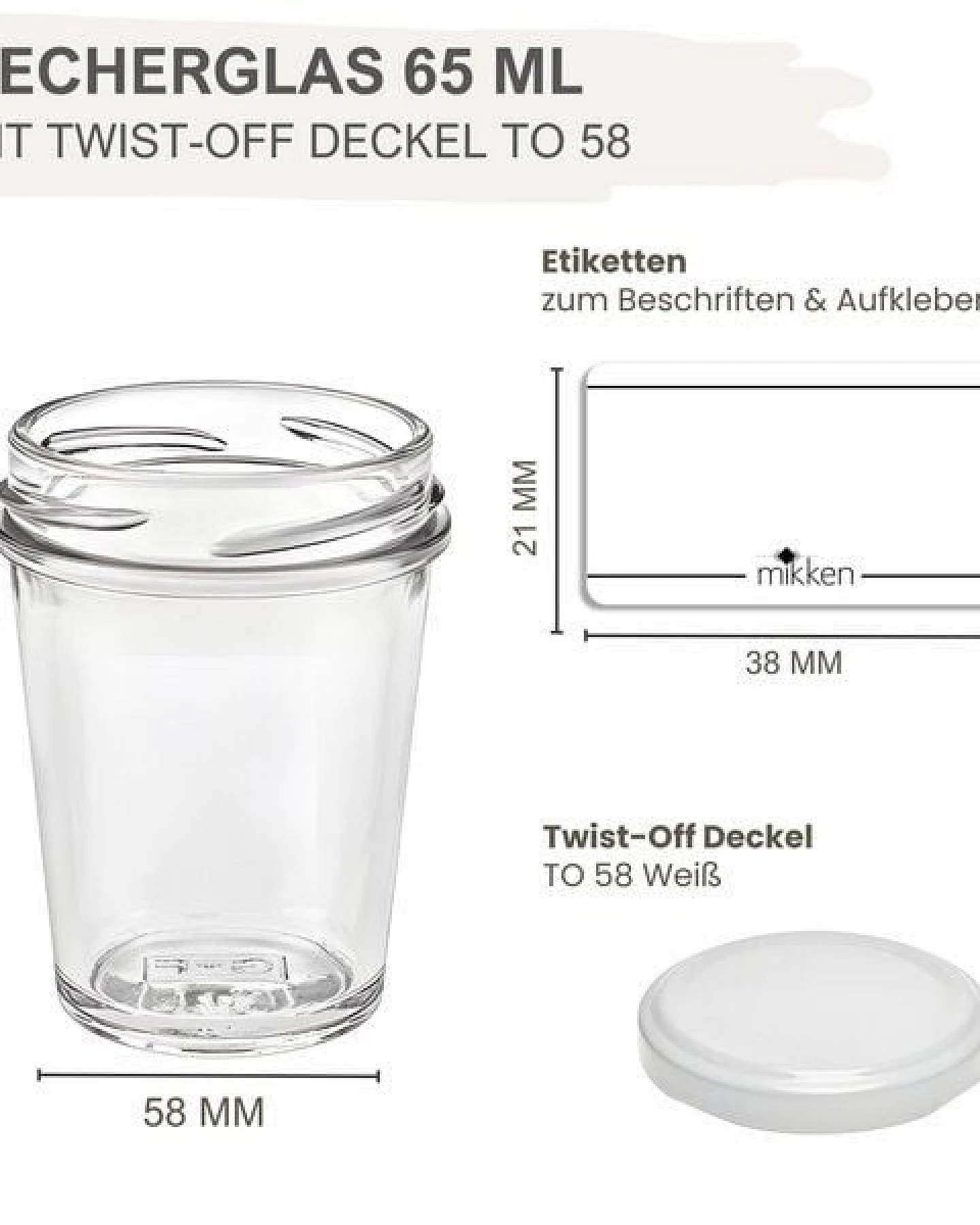 mikken 20 kleine Dessertgläser 65ml – kleine Einmachgläser mit Schraubdeckel – Ansicht 3