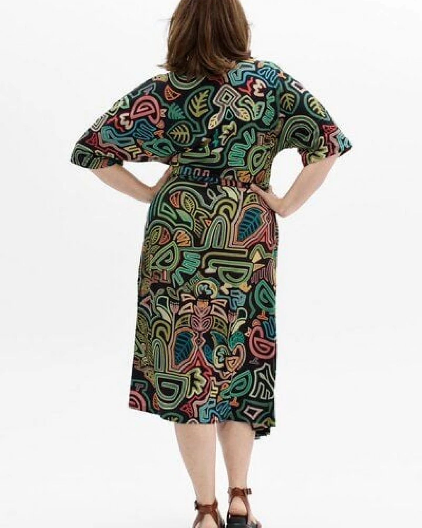 Kleid Maya – farbenfroh aus Viskose – Wickelausschnitt & Taillengürtel – Statement-Print – Fair in EU produziert – KOKOworld – Ansicht 4
