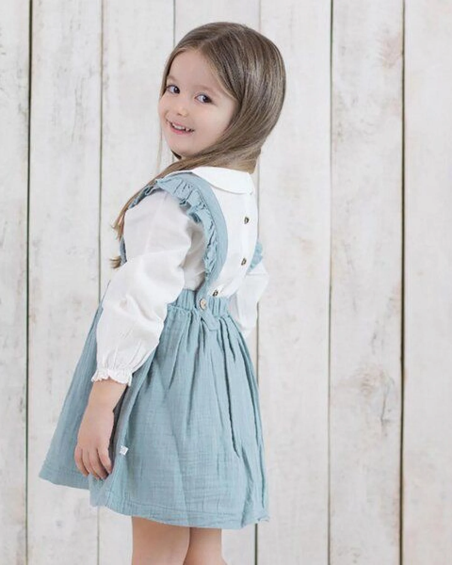 OrganicEra Babykleid aus Bio-Musselin mit Rüschen, Aqua – Ansicht 3