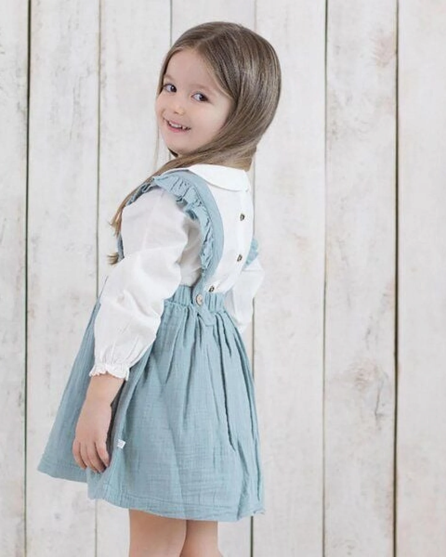 OrganicEra Babykleid aus Bio-Musselin mit Rüschen, Aqua – Ansicht 3