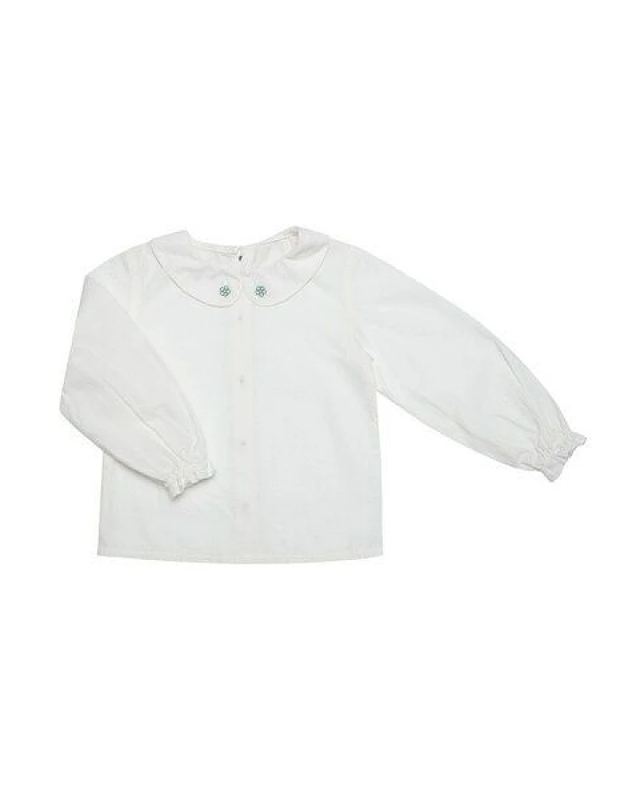 OrganicEra Bio Vual Baby Mädchen Peter Pan Kragen Shirt Stickerei, Weiß