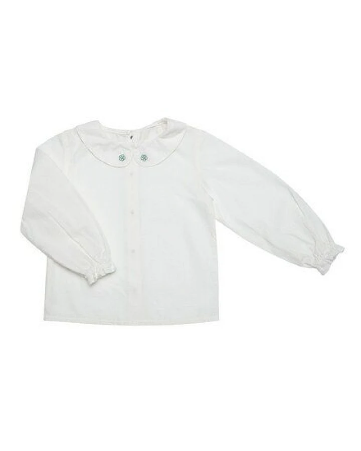 OrganicEra Bio Vual Baby Mädchen Peter Pan Kragen Shirt Stickerei, Weiß