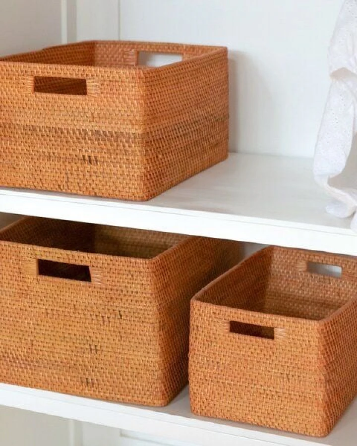 Soeji Regalkorb aus Rattan, Dekokorb WARSA in 3 Größen