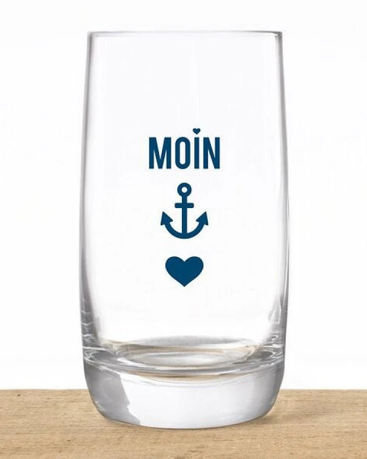 Bow & Hummingbird Kristallglas, Longdrinkglas "Moin-Anker-Herz" made in EU