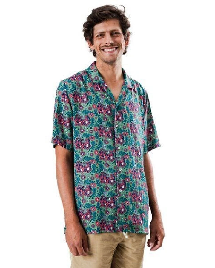 Brava Fabrics Kurzarm-Hemd Asis Percales Tigris Aloha