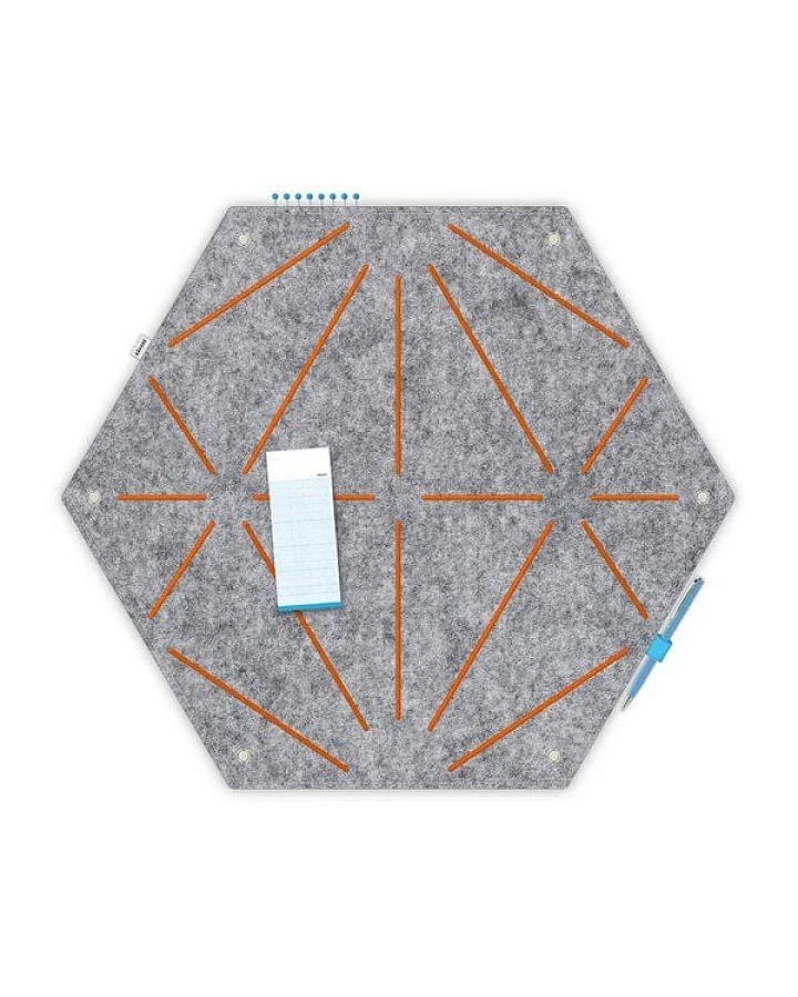 Råvare Pinnwand Hexagon in hellgrau-orange
