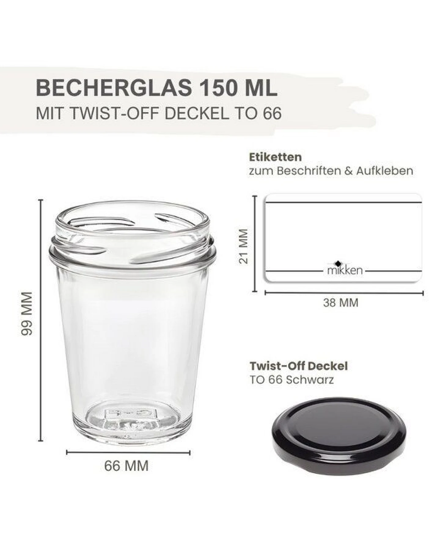 mikken 100 Dessertgläser 150 ml Einmachgläser mit Schraubdeckel – Ansicht 3