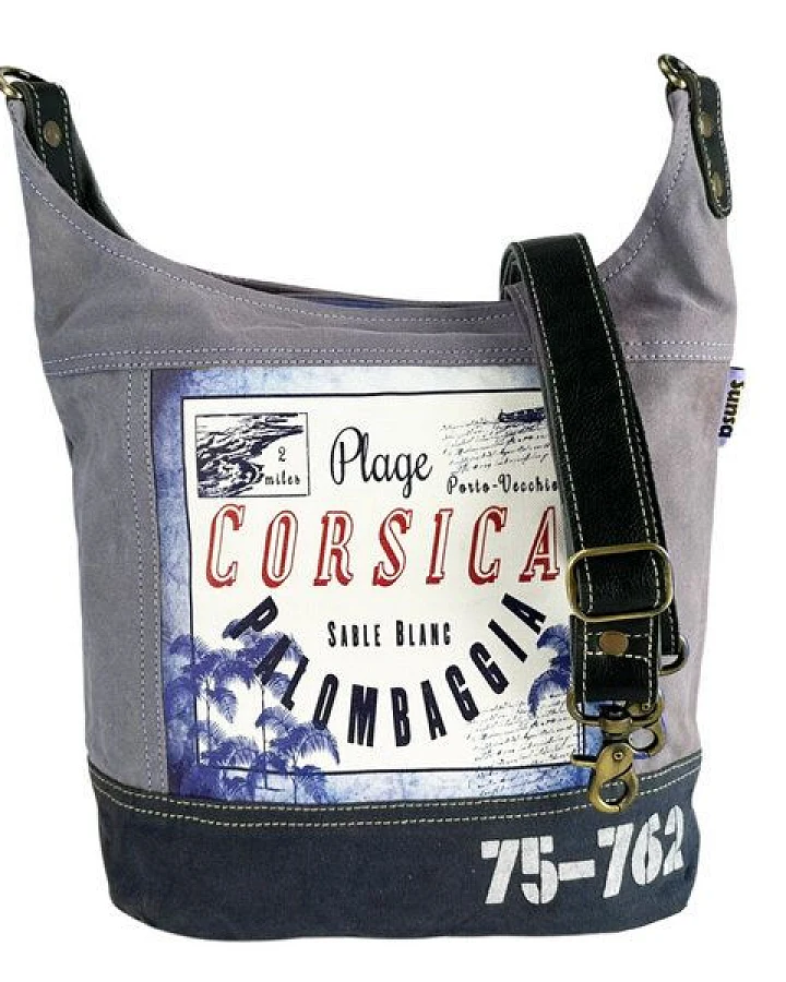 Sunsa Hobo Tasche mit Corsica Motiv, Umhängetasche aus Canvas