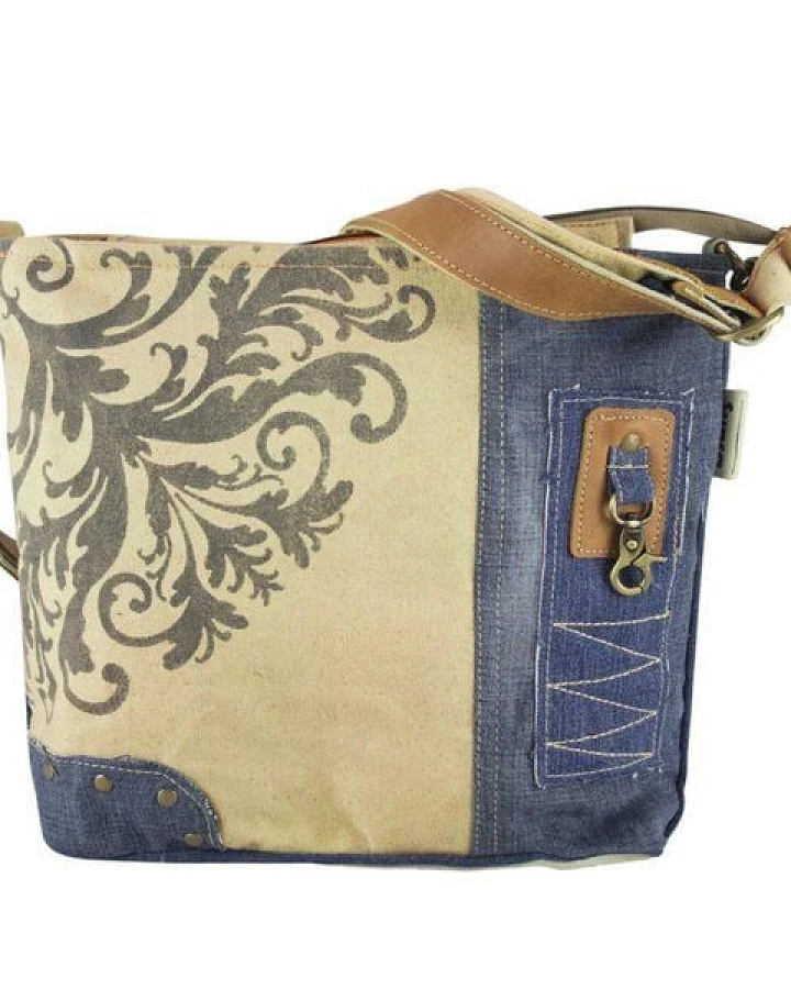 Sunsa Umhängetasche. Nachhaltige Crossbody mit Mandala Motiv, Jeanstasche
