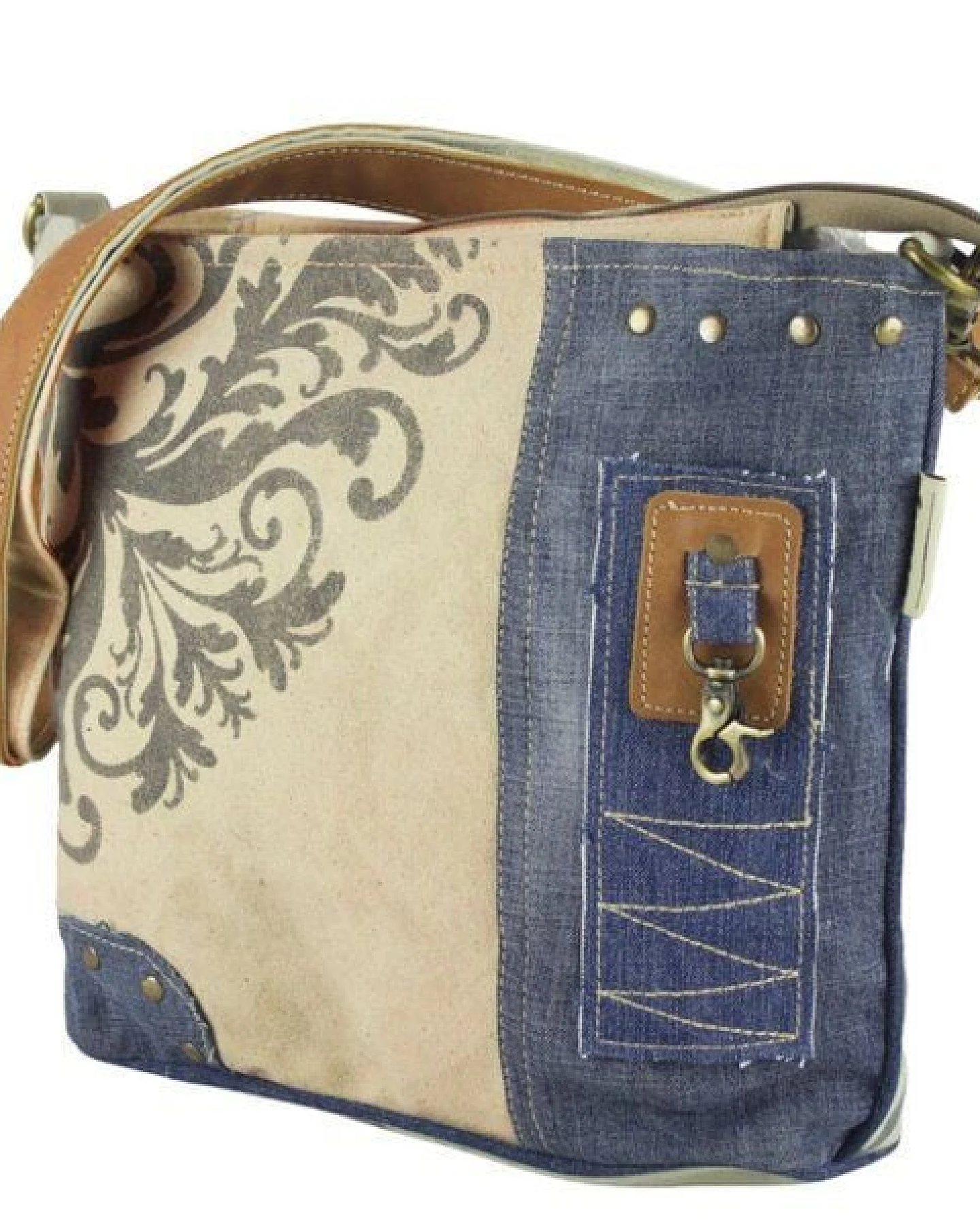 Sunsa Umhängetasche. Nachhaltige Crossbody mit Mandala Motiv, Jeanstasche – Ansicht 3
