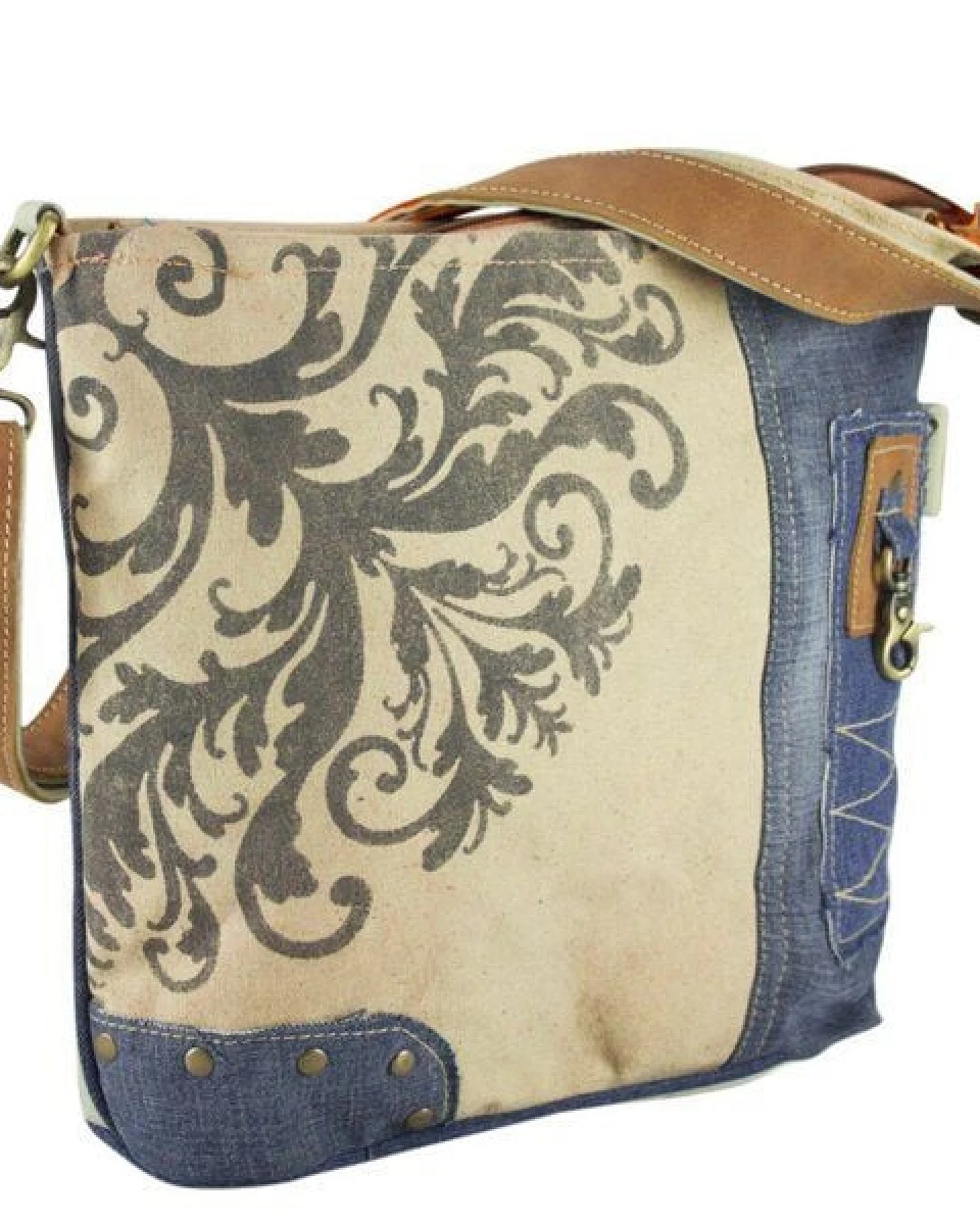 Sunsa Umhängetasche. Nachhaltige Crossbody mit Mandala Motiv, Jeanstasche – Ansicht 4