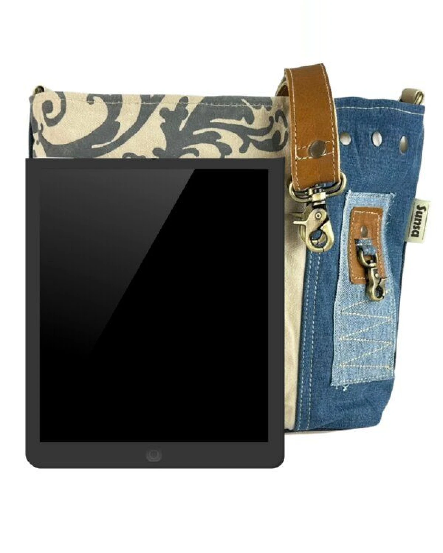Sunsa Umhängetasche. Crossbody mit Mandala Motiv, Jeanstasche – Ansicht 3
