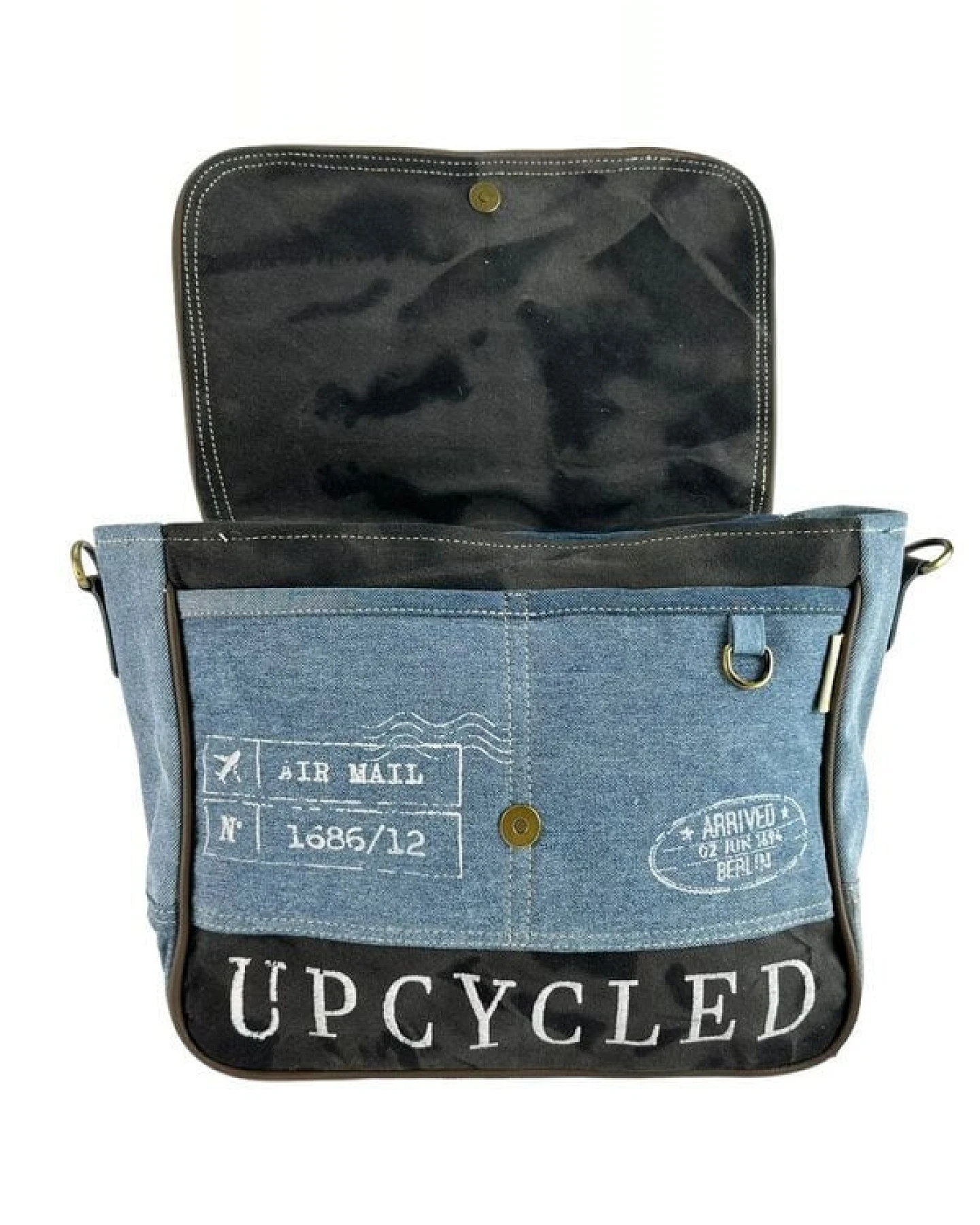 Sunsa Messenger Tasche, Nachhaltige Recycelte Jeans Umhängetasche A4 geeignet – Ansicht 4