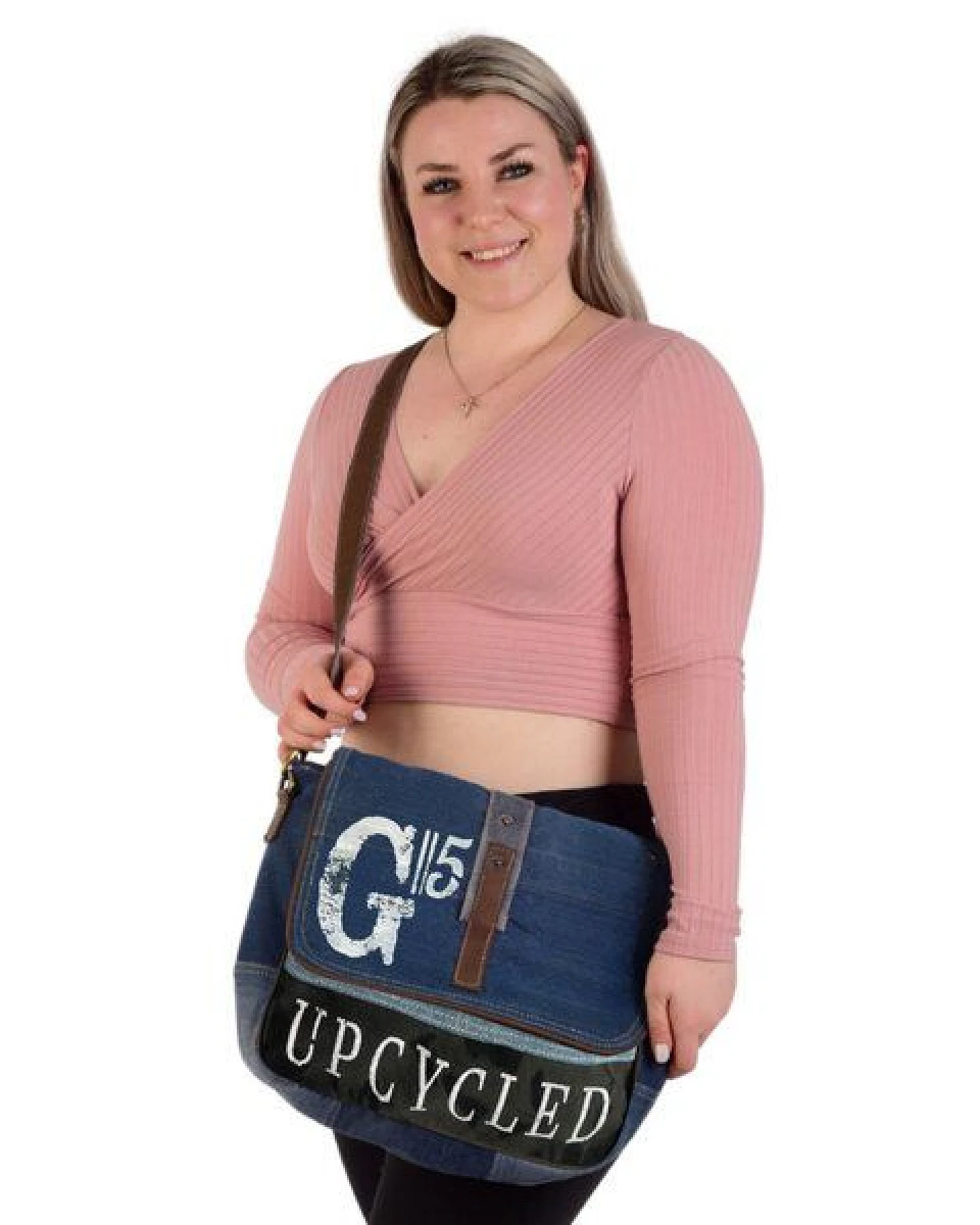 Sunsa Messenger Tasche, Nachhaltige Recycelte Jeans Umhängetasche A4 geeignet – Ansicht 2