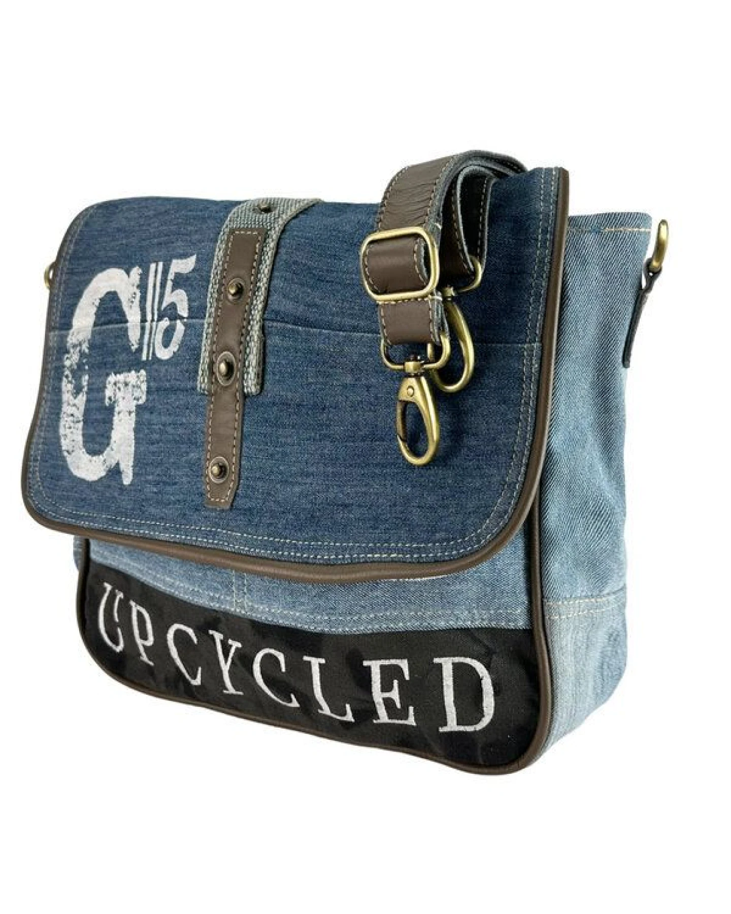 Sunsa Messenger Tasche, Nachhaltige Recycelte Jeans Umhängetasche A4 geeignet – Ansicht 3