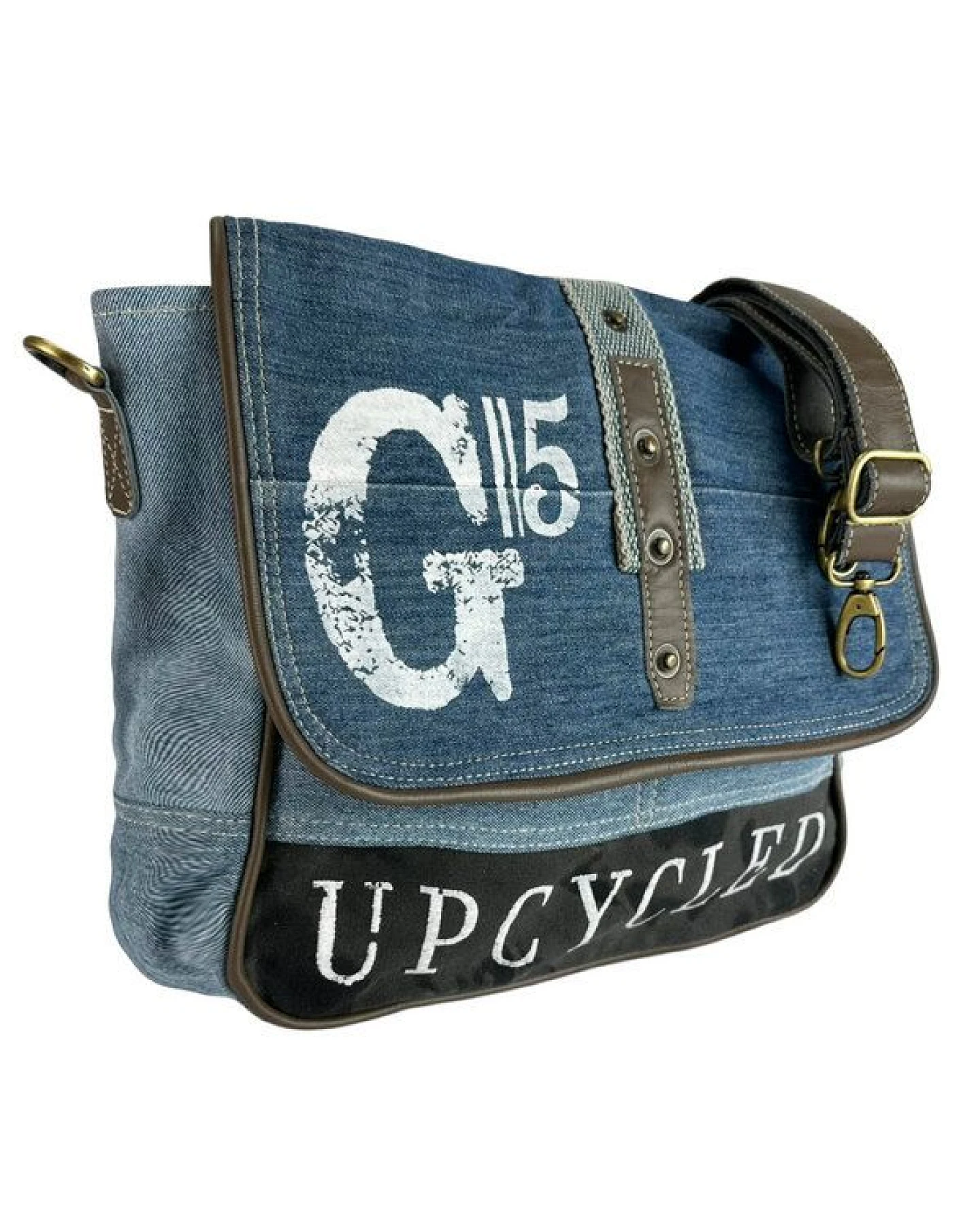 Sunsa Messenger Tasche, Nachhaltige Recycelte Jeans Umhängetasche A4 geeignet – Ansicht 4